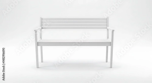 Obraz White Wooden Bench on Isolated Plain Background