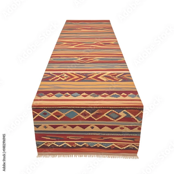 Fototapeta Vibrant Southwestern Table Runner Handwoven Geometric Design in Earthy Tones