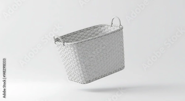 Obraz Woven Storage Basket on White Background with Shadow