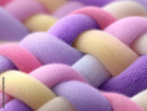 Fototapeta modern and abstract 3d rendering illustration showcasing a macro view of interwoven strands of soft, colorful fabric with subtle variations in light and shadow,