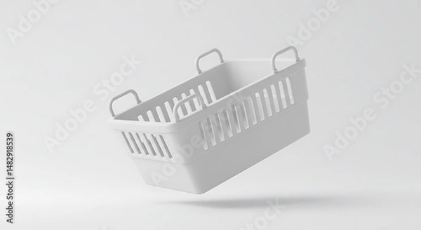 Obraz Empty Plastic Basket Floating Against White Background
