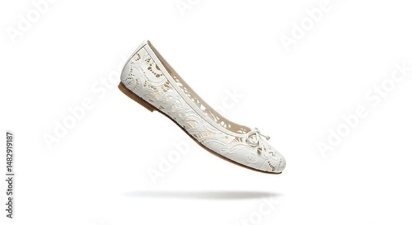 Obraz White Lace Ballet Flat Elegant Women's Shoe on White