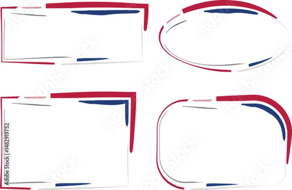 Obraz red blue color abstract shapes lines pattern frames set