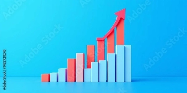 Fototapeta Blue background vector illustration of upward trending bar chart showing business growth and investment profit,  achievement,  performance