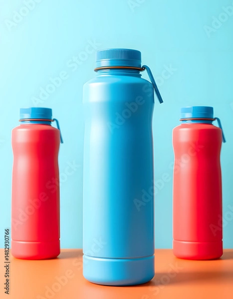Fototapeta shimmering azure hydration containers, flat design. with white shades