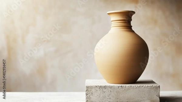 Fototapeta Elegant Clay Pot on Concrete Display Against Soft Background