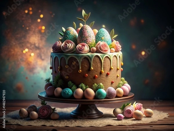 Fototapeta Delicious 3D Easter Cake Poster - Low Light Photography