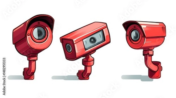 Obraz Cartoon vector illustration of a surveillance camera isolated on white background for security monitoring concept