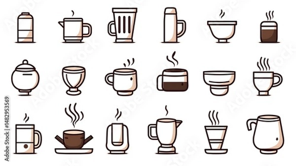 Obraz Professional Collection of Thin Lines Coffee Icons and Elements Cartoon Vector for Creative Projects
