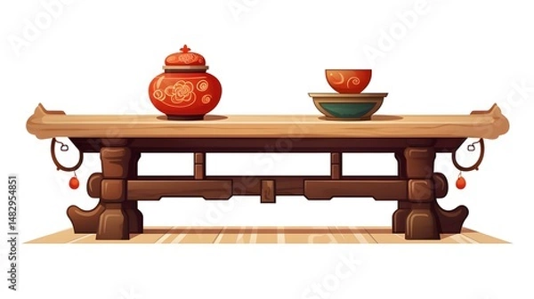 Obraz Traditional Korean Altar Table Cartoon Vector Illustration for Cultural Events Promotion