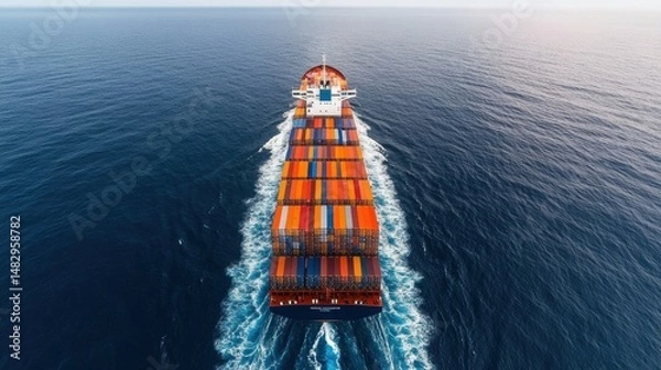 Fototapeta Large Cargo Ship Navigating Ocean with Colorful Containers on Deck