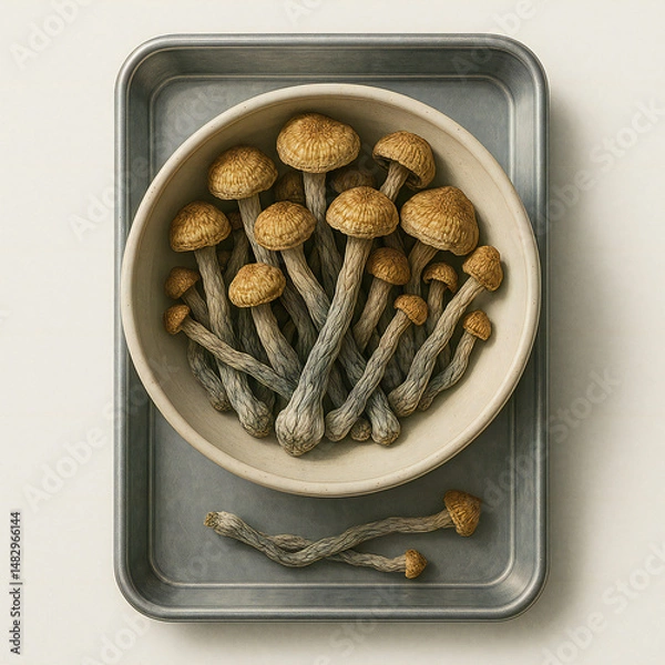 Obraz Dried Psilocybin Mushrooms in Bowl – Medical Botanical Still Life
