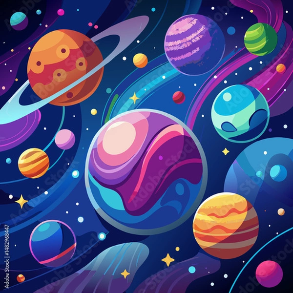 Fototapeta Colorful planets in swirling space