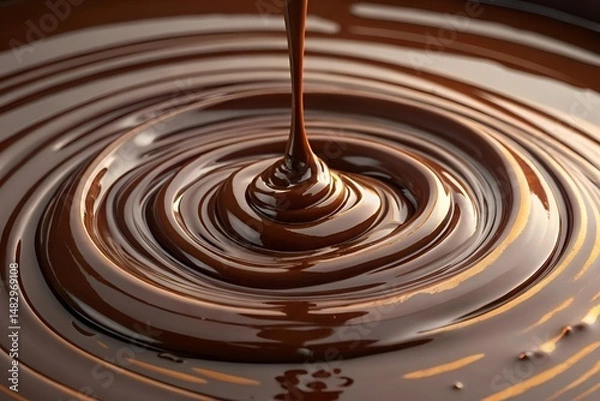 Obraz Hyperrealistic Close-Up of Flowing Melted Chocolate with Glossy Swirls and Pouring Stream