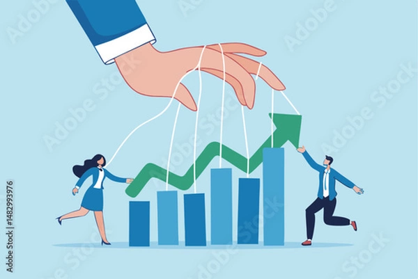 Fototapeta Control business success, leading company improvement, growth or increase efficiency, ambition or influence employee to growth business concept, businessman hand control success rising up graph.