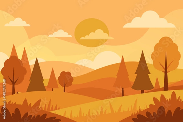 Fototapeta vector illustration of an autumn landscape
