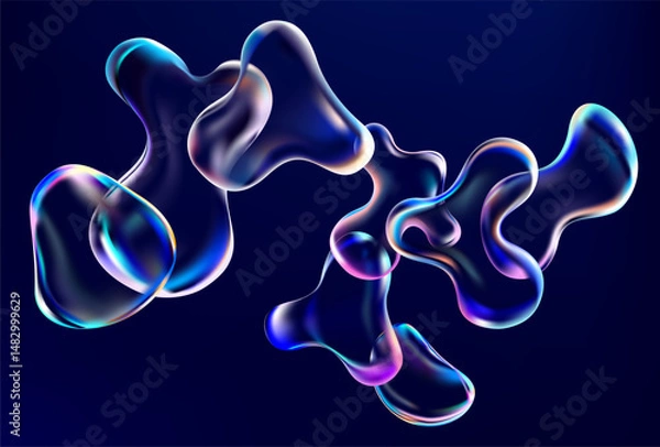 Obraz Abstract background of iridescent liquid bubbles. 3D Transparent fluid drops