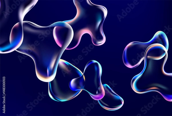 Obraz Abstract background of luminescent liquid bubbles.	Glass round shapes.