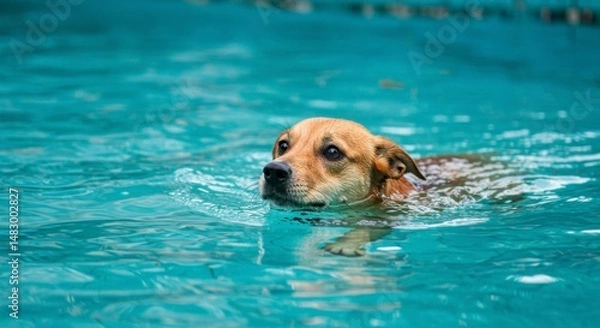 Fototapeta Dog swimming in pool
