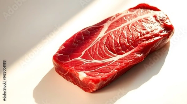 Obraz Raw Beef Meat Close-Up on Wooden Surface – Fresh Red Steak Texture, Uncooked Meat Cut for Cooking, Culinary Ingredient for BBQ, Grill, or Gourmet Recipes