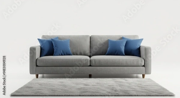 Fototapeta グレーソファ 爽やか青クッション 快適空間