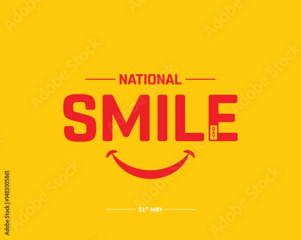 Fototapeta National Smile Day on yellow background, Typographic Design of National Smile Day, Vector Design of National Smile Day, National Smile Day Design