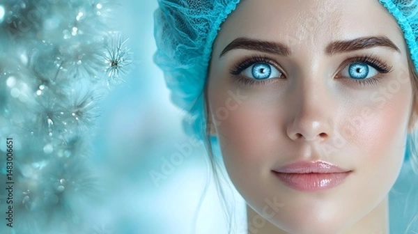 Obraz Close up photograph of a cosmetic surgeon carefully analyzing a patient s structure using advanced digital imaging technology before a rhinoplasty surgical procedure