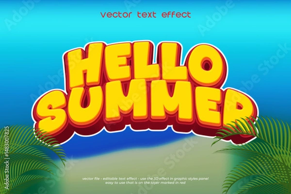 Fototapeta Hello summer editable 3D text effect