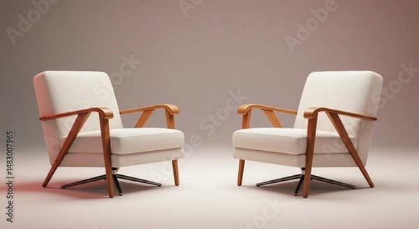 Fototapeta 白く快適なアームチェア二脚 モダンな空間演出