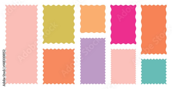 Fototapeta Rectangle shape frame with zigzag edge.  Set of Zigzag and colorful Shapes. Cloudy wave curve edge frame vector set colorful wavy edge frames. vector illustration.