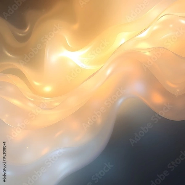 Fototapeta Dreamy abstract artwork, iridescent colors, warm golds and cool blues, ethereal fluid forms, interplay of light and shadow art illustration design