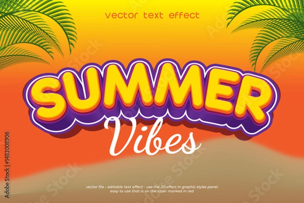 Fototapeta Summer vibes editable 3D text effect