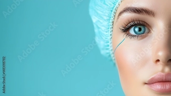 Obraz Close up Photograph of a Medical Professional Carefully Marking Precise Lines on a Patient s Eyelids Before a Cosmetic Refinement Procedure