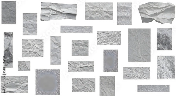Fototapeta Textured Gray Paper Fragments On A White Background In A Collage