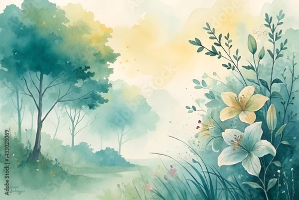 Fototapeta Watercolor Pastel Abstract Background with Soft Impressionistic Fluid Shapes