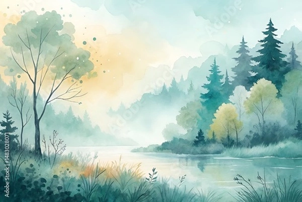 Obraz Watercolor Pastel Abstract Background with Soft Impressionistic Fluid Shapes