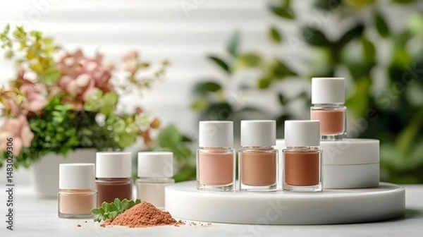 Obraz Close up photograph showcasing a specialist meticulously demonstrating various pigmentation shades to a client