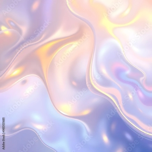 Fototapeta Dreamy abstract artwork, iridescent colors, warm golds and cool blues, ethereal fluid forms, interplay of light and shadow art illustration design