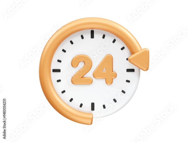 Fototapeta 24 hours service icon 3d illustration render