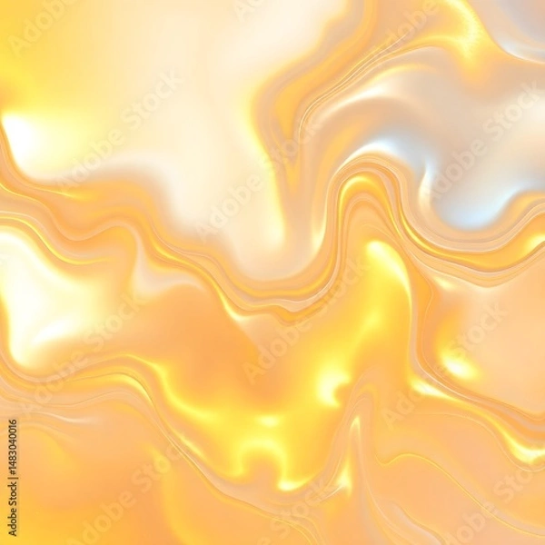 Fototapeta Dreamy abstract artwork, iridescent colors, warm golds and cool blues, ethereal fluid forms, interplay of light and shadow art illustration design
