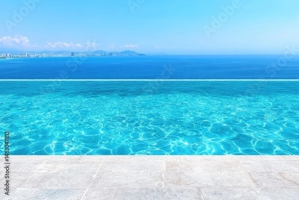 Fototapeta Tranquil infinity pool overlooking ocean