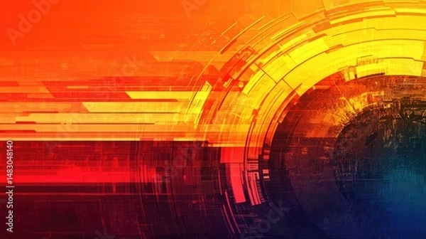 Fototapeta Abstract background with layered shapes in warm hues and digital textures, creating dynamic visuals