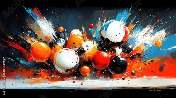 Fototapeta Abstract art showcasing a vibrant explosion of spheres and colors in dynamic composition