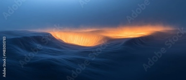 Obraz A large body of water with a bright orange glow in the distance