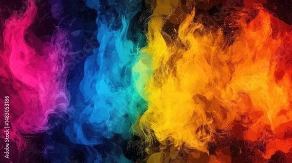 Fototapeta Vibrant colorful smoke in pink, blue, yellow, orange, and red, creating a visually stunning scene