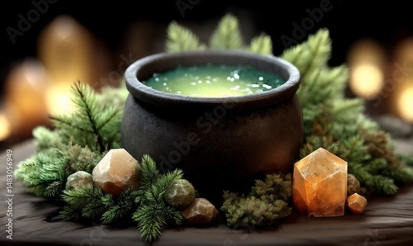 Obraz Witchs cauldron brewing amidst magical earthy elements