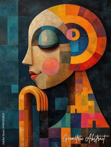 Fototapeta Portrait of a beautiful woman with abstract colorful pattern on her face