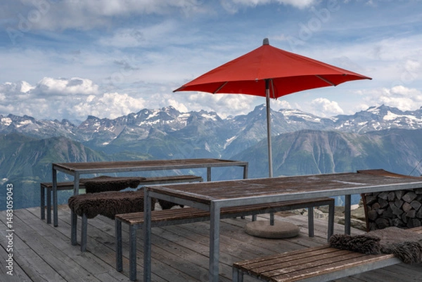 Obraz Bar with a panoramic view. Alpine landscape. Switzerland