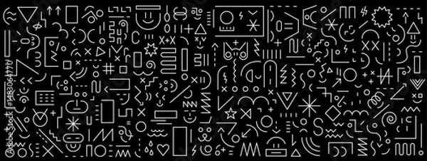 Fototapeta Сreative lines signs and symbols geometric shapes school education funny kids faces toys robots vector background 
, abstract pattern design element