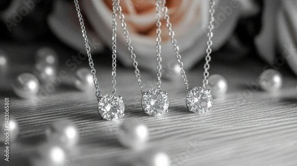 Obraz Elegant diamond pendants on delicate chains